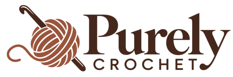 Purely Crochet — terracotta yarn ball and crochet hook logo
